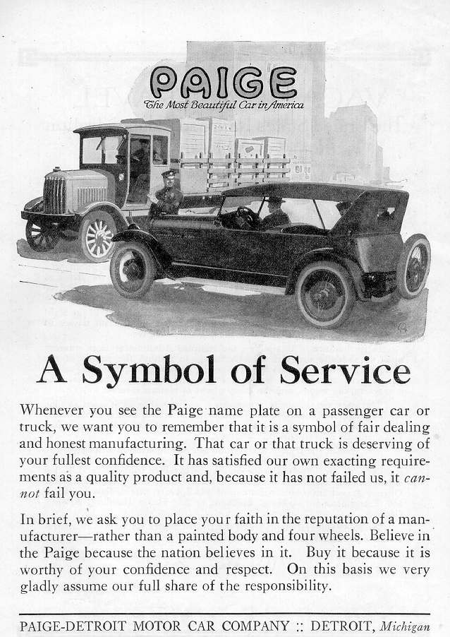 1919 Paige Auto Advertising